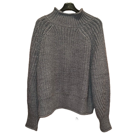 H&M Chunky Sweater Womens L Grey Knit Mock Neck Boxy Oversized W/Flaw - Picture 4 of 10